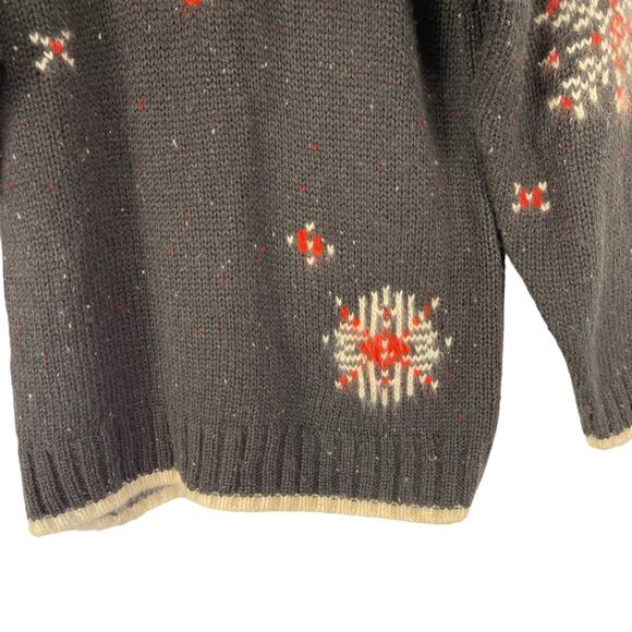 B.I. Gear Vintage Snowflake Mock Neck Sweater Wool Angora Blend Gray Red Medium - Picture 2 of 6